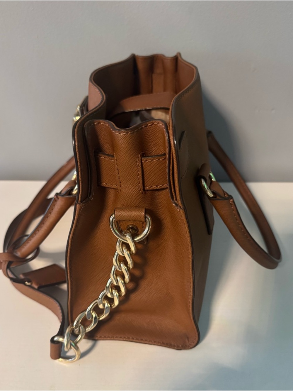 Michael Kors Brown Saffiano Satchel with Gold Hardware - Picture 6 of 13
